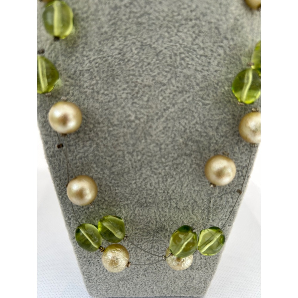 Top Frog Designs Necklace Green Gold Double Strand Illusion Beaded‎ 16"